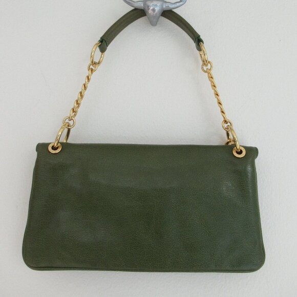 Michael Kors Genuine Leather Rectangular Medium Sz Shoulder Bag Green Gold *Flaw - Picture 2 of 15